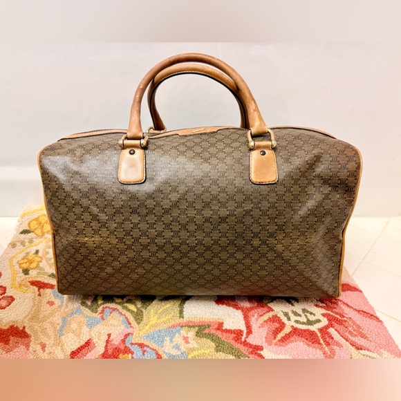 Vintage CELINE Macadam Top Handle 24 H Travel Bag Boston - Brown Printed Canvas - Picture 3 of 16